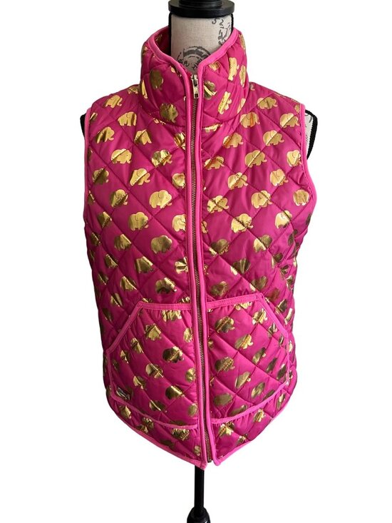 Simply Southern Jackets & Blazers - Simply Southern Puffer Vest Quilted Pink Gold Metallic Elephant Full Zip Medium